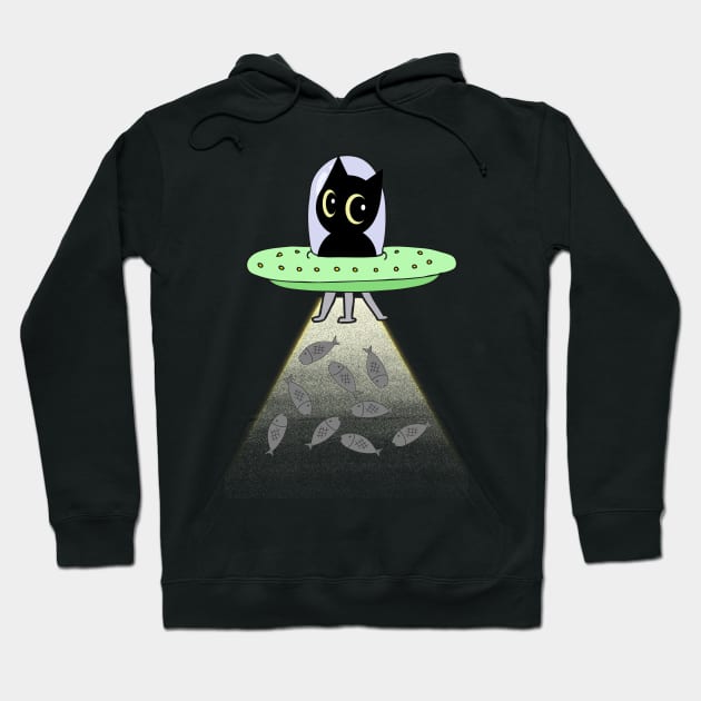 Funny Black Cat is flying a spaceship Hoodie by Pet Station